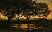 Gerard Bilders Woodland pond at sunset. France oil painting artist